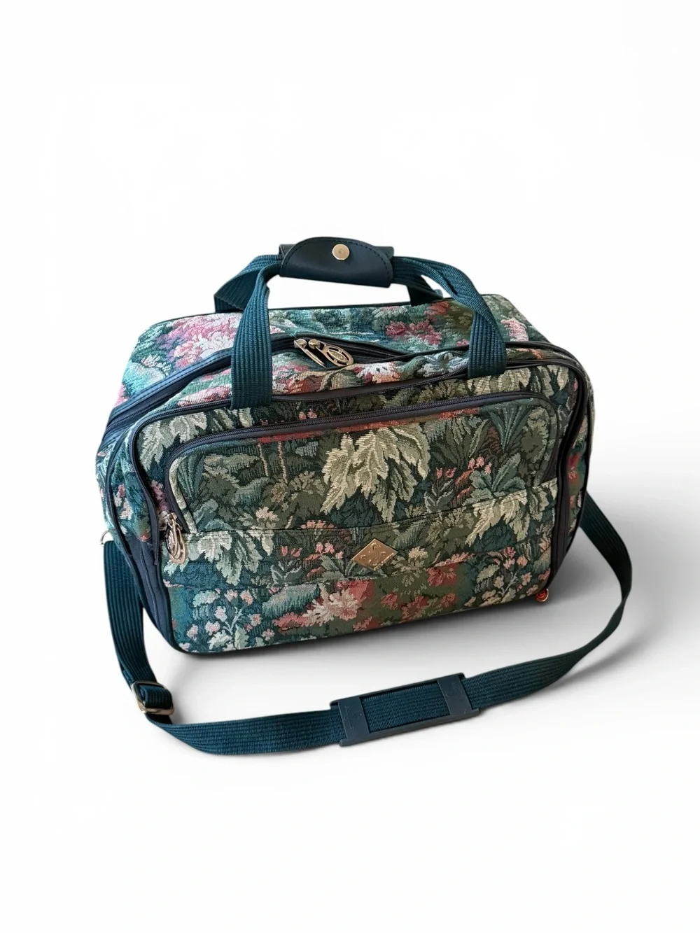 Atlantic Vintage Floral Tapestry Travel / Carry On Bag in Teal Green Retro
